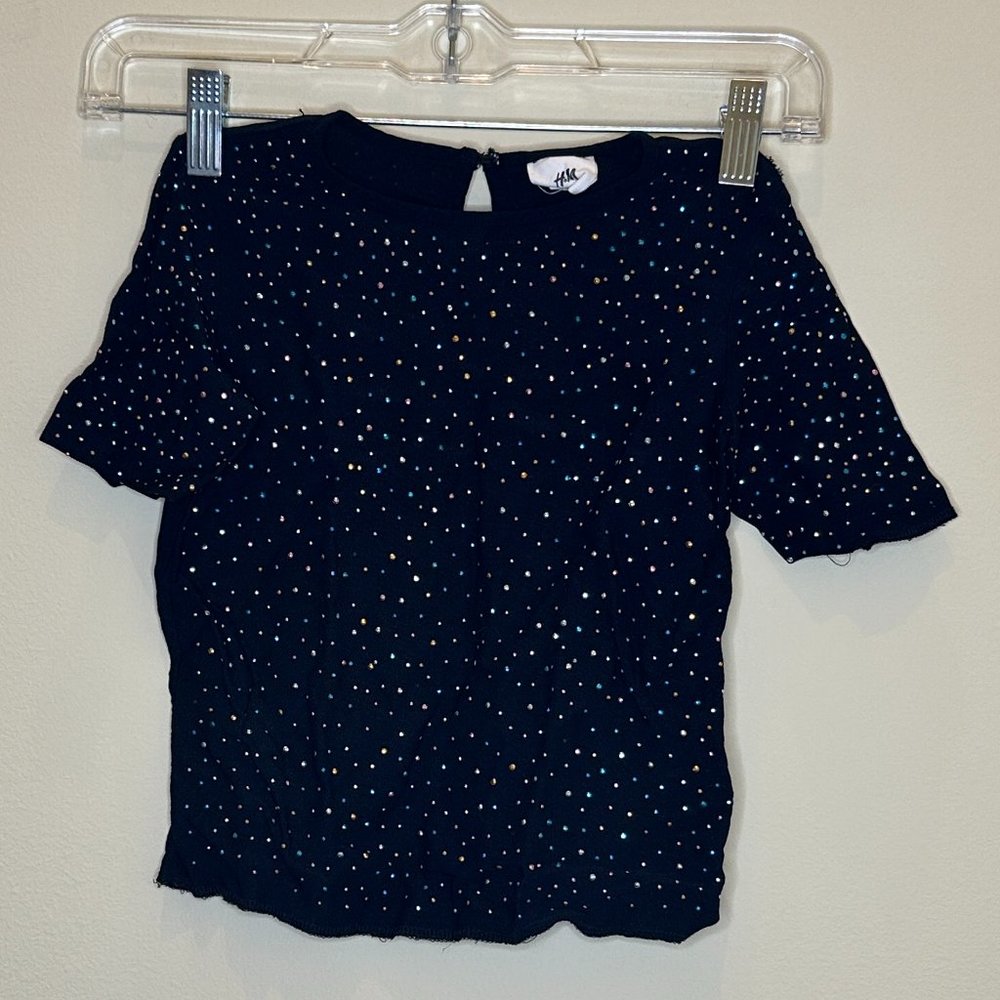Girls Size 6X Black sequin detail t shirt/blouse